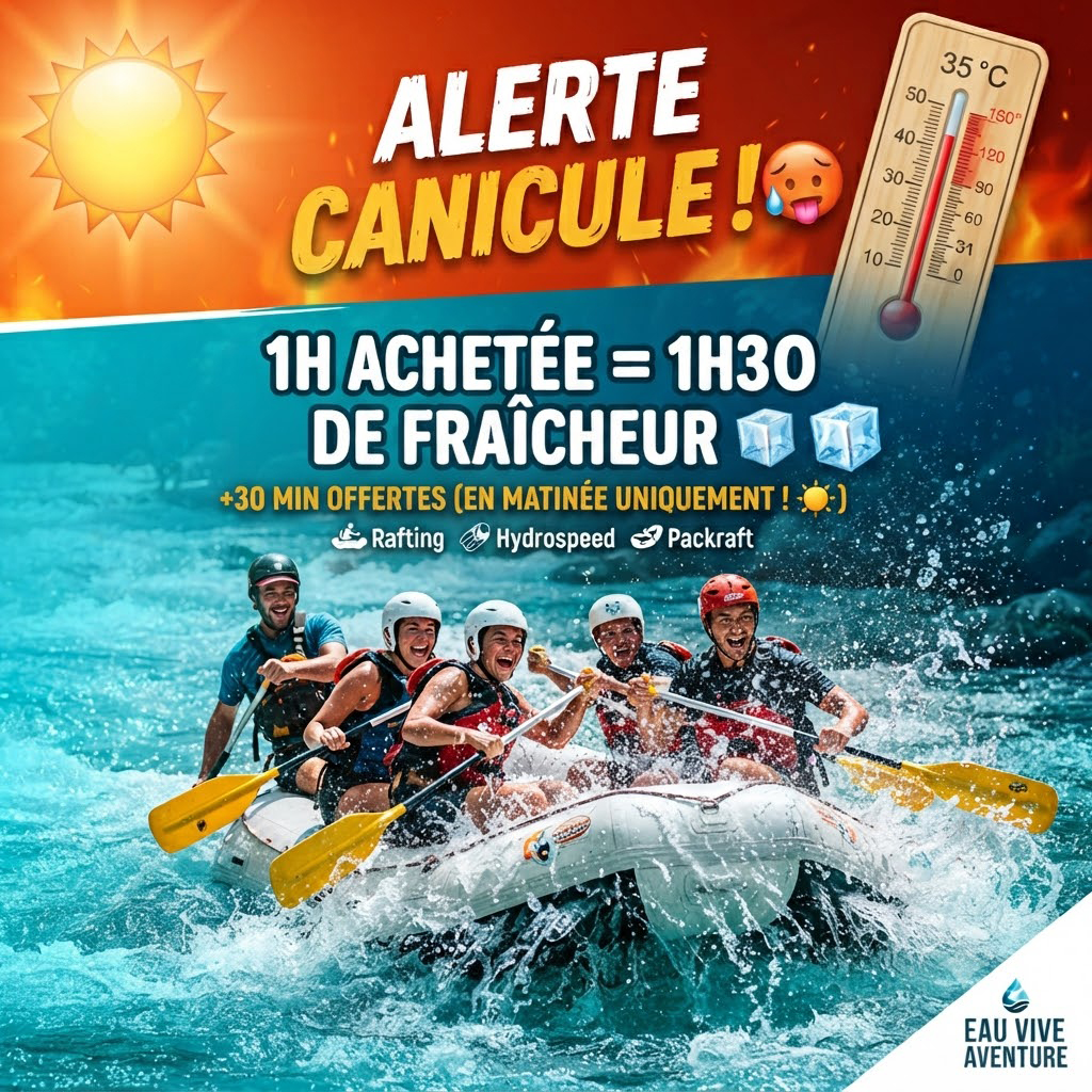 Offre spéciale canicule. Pour chaque heure acheté une demi-heure offerte.